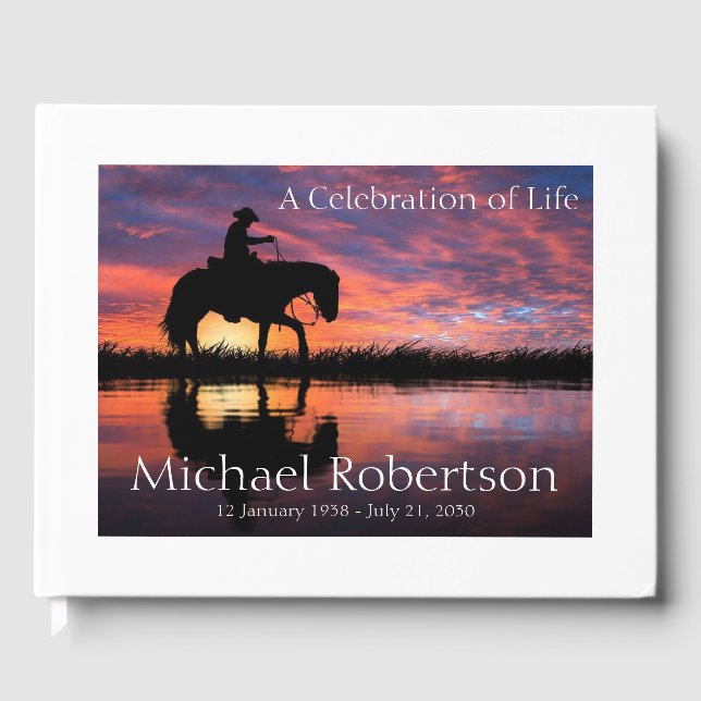 Personalised Cowboy on Horse Celebration of Life Guest Book (Front)