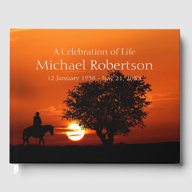 Personalised Cowboy on Horse Celebration of Life Guest Book (Front)
