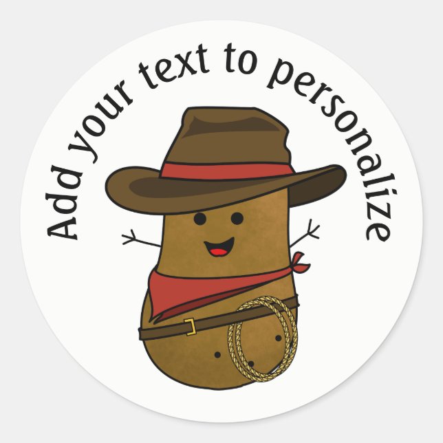 Personalised Cowboy Potato Classic Round Sticker (Front)