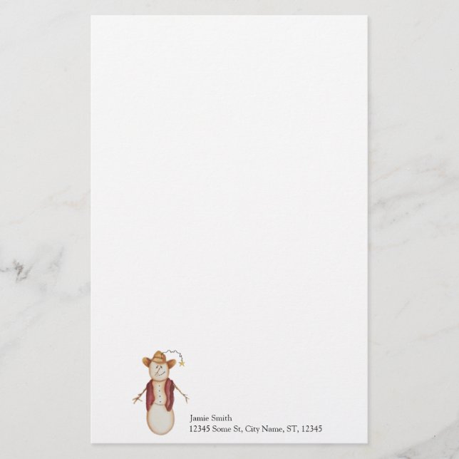 Personalised Cowboy Snowman Christmas Stationery (Front)