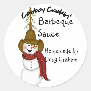 Personalised Cowboy Snowman Jar Label