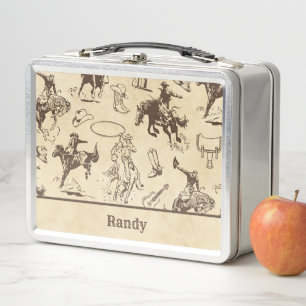 Personalised Cowboy Western Rodeo Horses Metal Lunch Box