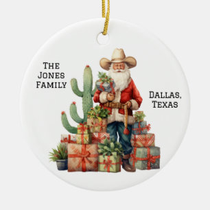 Personalised Cowboy Western Santa Christmas Ceramic Tree Decoration