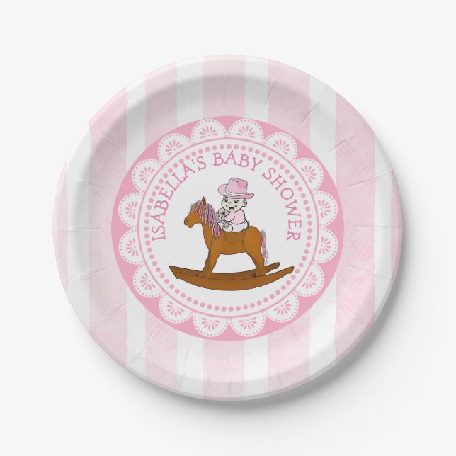 Personalised Cowgirl Baby Shower Paper Cake Plates (Front)