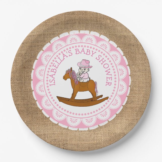 Personalised Cowgirl Baby Shower Paper Plates (Front)