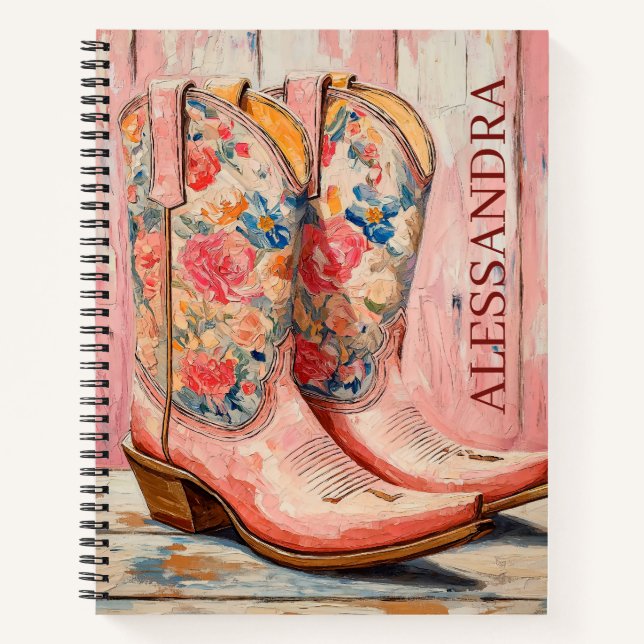 Personalised Cowgirl Boots Pink Western Notebook (Front)