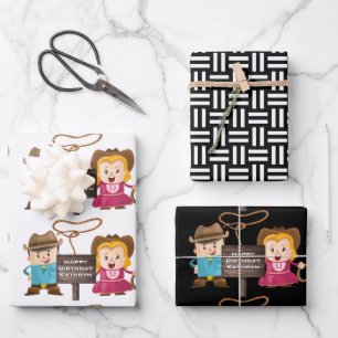 Personalised Cowgirl & Cowboy Wrapping Paper Sheet