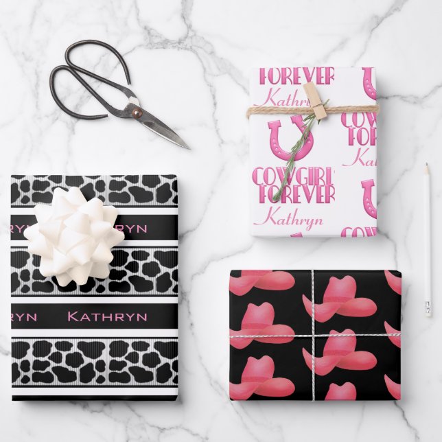 Personalised Cowgirl Forever Wrapping Paper Sheet (Front)
