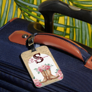 Personalised Cowgirl Pink Floral Monogram Luggage Tag