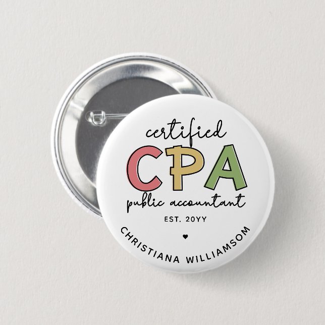 Personalised CPA Certified Public Accountant Gifts 6 Cm Round Badge (Front & Back)