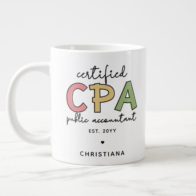 Personalised CPA Certified Public Accountant Gifts Large Coffee Mug (Left)