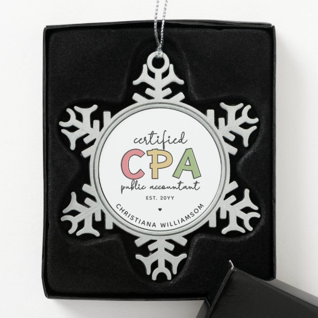 Personalised CPA Certified Public Accountant Gifts Snowflake Pewter Christmas Ornament (Box)