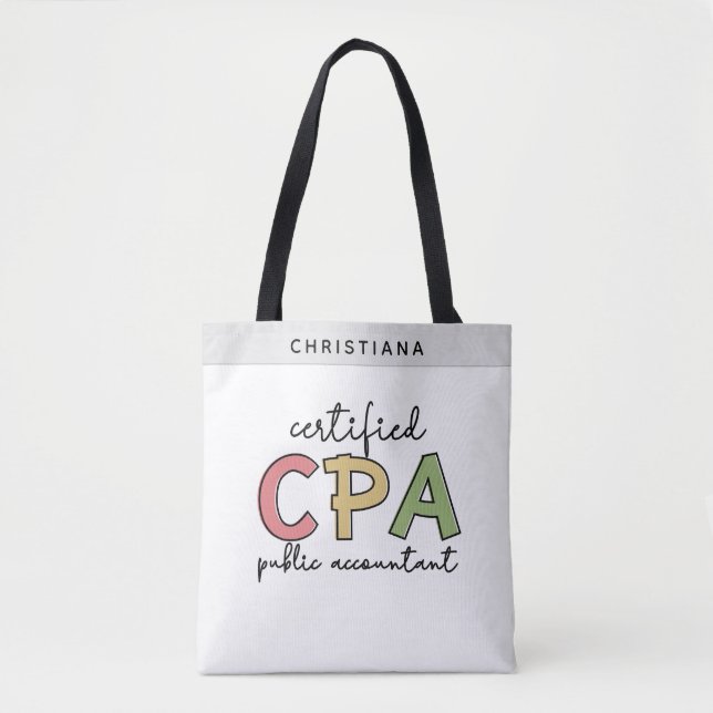 Personalised CPA Certified Public Accountant Gifts Tote Bag (Front)