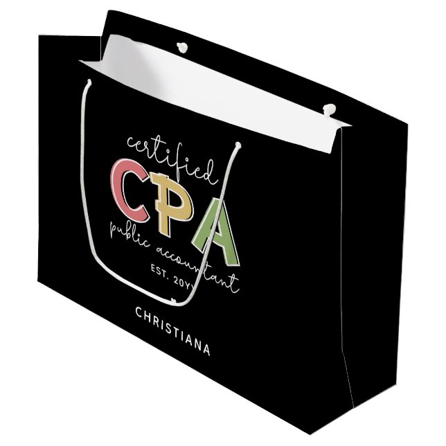 Personalised CPA Certified Public Accountant Large Gift Bag (Front Angled)