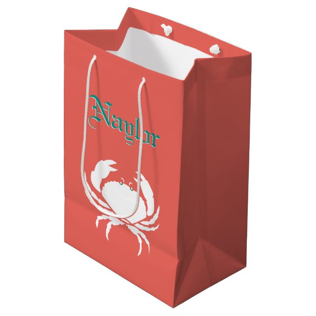Personalised Crab Print Coral Gift Bag (Front Angled)