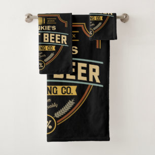 Personalised Craft Beer Label Brewing Company Bar Bath Towel Set