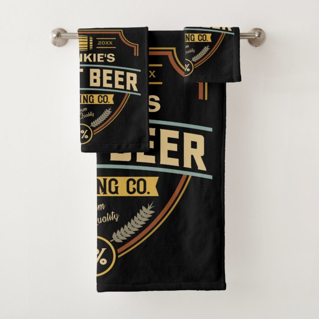 Personalised Craft Beer Label Brewing Company Bar Bath Towel Set (Insitu)