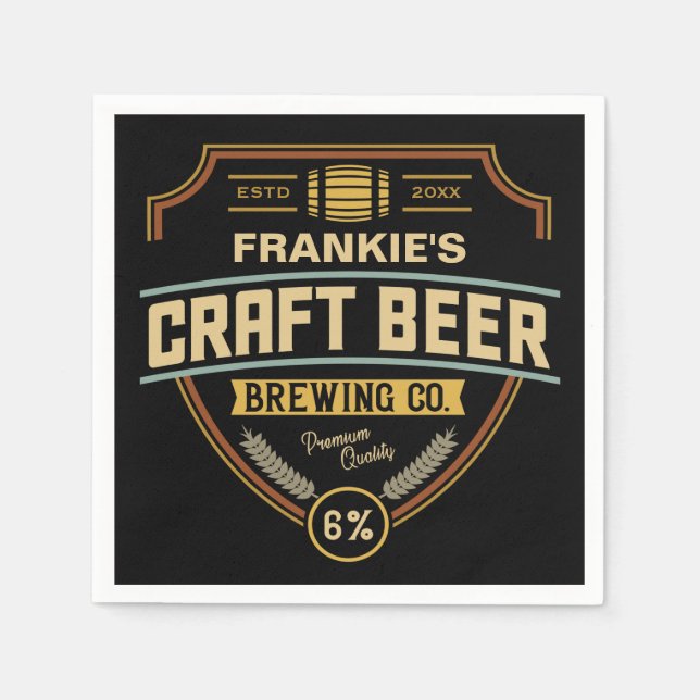 Personalised Craft Beer Label Brewing Company Bar  Napkin (Front)