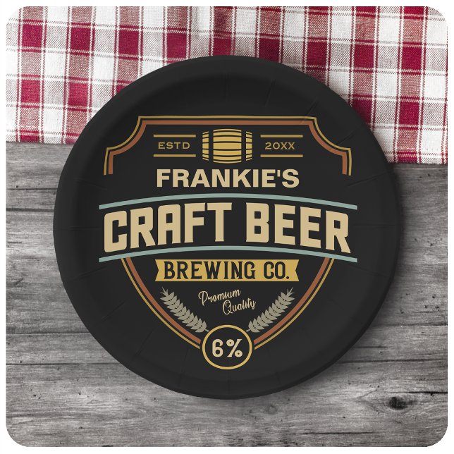 Personalised Craft Beer Label Brewing Company Bar Paper Plate (Creator Uploaded)