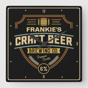 Personalised Craft Beer Label Brewing Company Bar Square Wall Clock