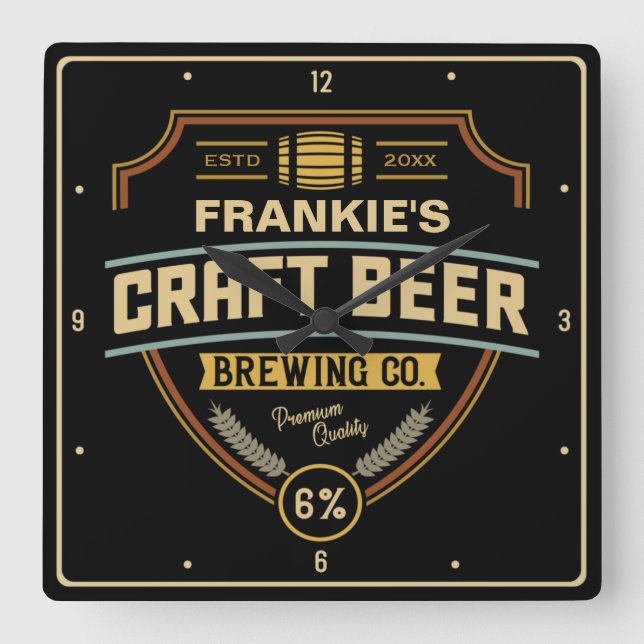 Personalised Craft Beer Label Brewing Company Bar Square Wall Clock (Front)