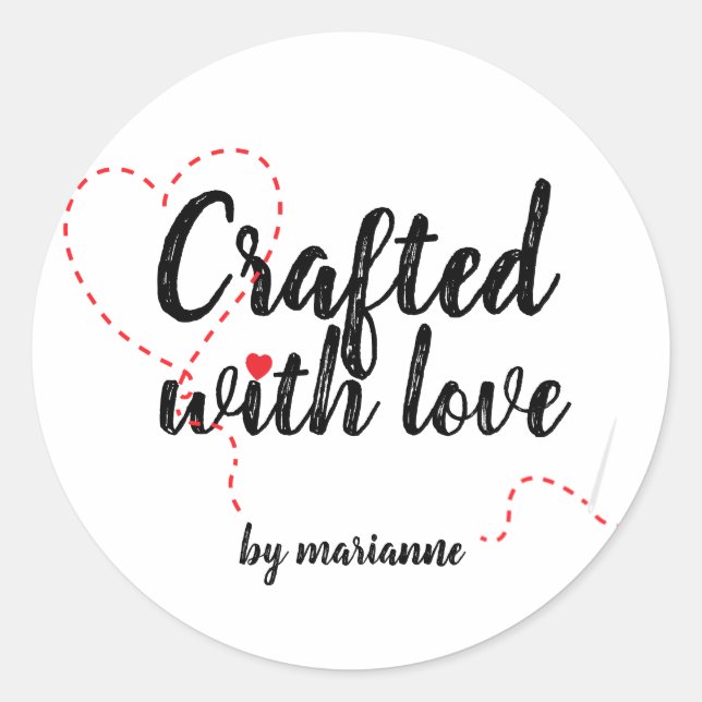 personalised CRAFTED WITH LOVE sewing Classic Round Sticker (Front)