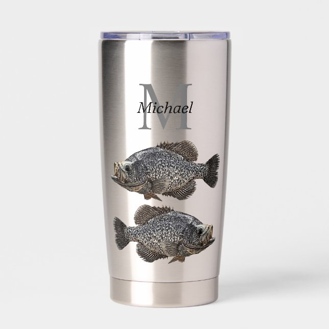 Personalised Crappie Fishing Angler Monogram Fish  Insulated Tumbler (Front)