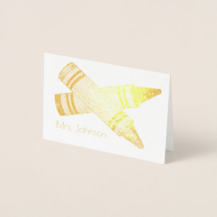 Personalised Crayon Art Teacher School Classroom Foil Card