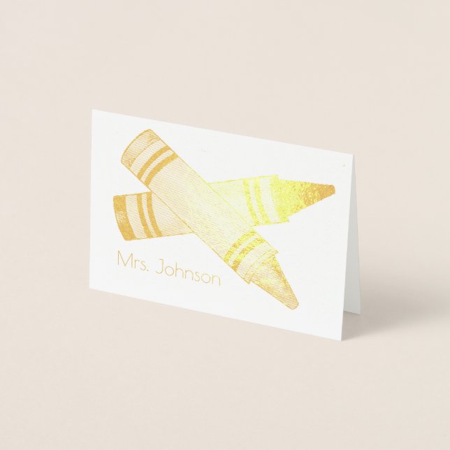 Personalised Crayon Art Teacher School Classroom Foil Card (Front)