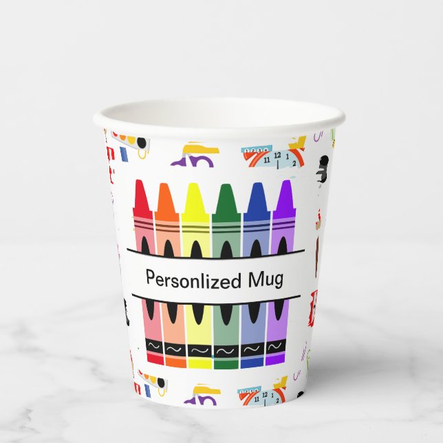 Personalised Crayon Back To School Paper Cups (Front)