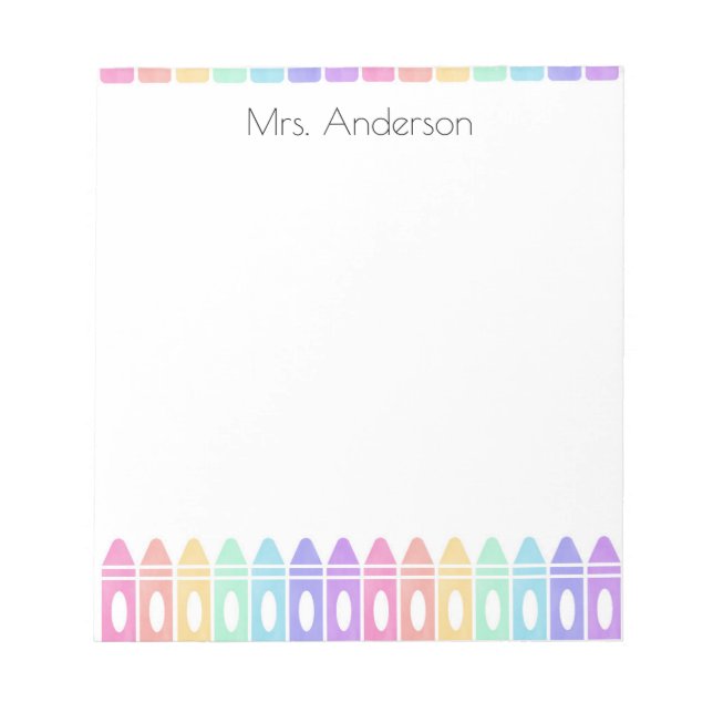 Personalised Crayon Kindergarten Teacher Notepad (Front)