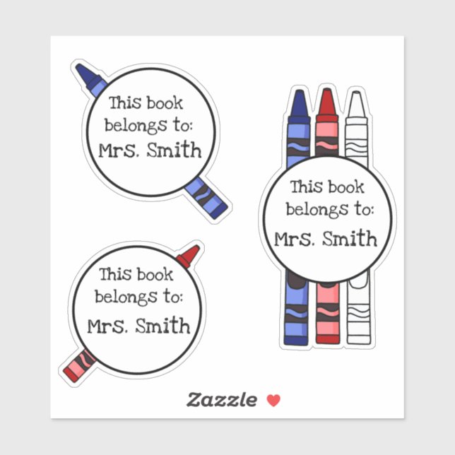 Personalised Crayon Library Book Stickers (Sheet)