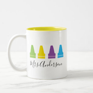 Personalised Crayon Teacher Mug, Cute Teacher Mug, Two-Tone Coffee Mug
