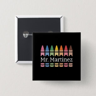 Personalised Crayon Teacher Name Cute Back School 15 Cm Square Badge