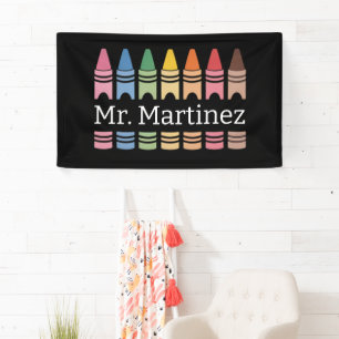 Personalised Crayon Teacher Name Cute Back School Banner