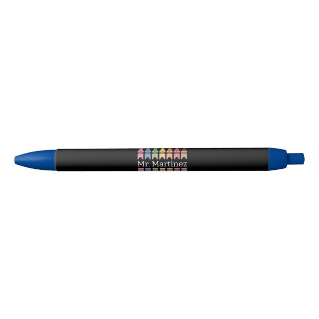 Personalised Crayon Teacher Name Cute Back School Black Ink Pen (Front)