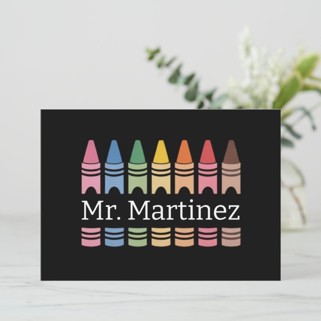 Personalised Crayon Teacher Name Cute Back School Invitation (Standing Front)