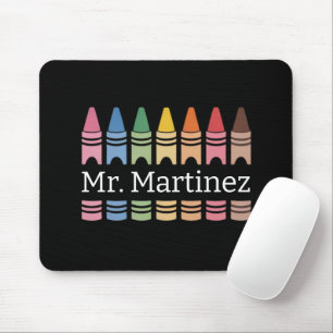 Personalised Crayon Teacher Name Cute Back School Mouse Mat