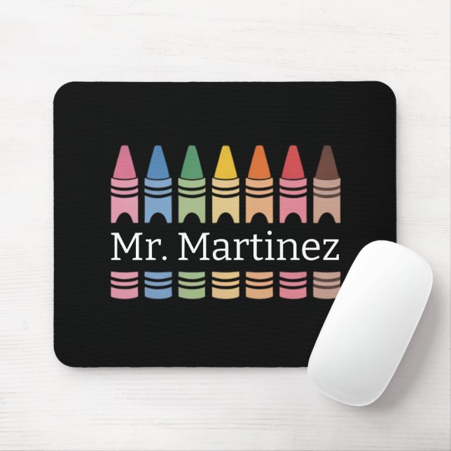 Personalised Crayon Teacher Name Cute Back School Mouse Mat (With Mouse)