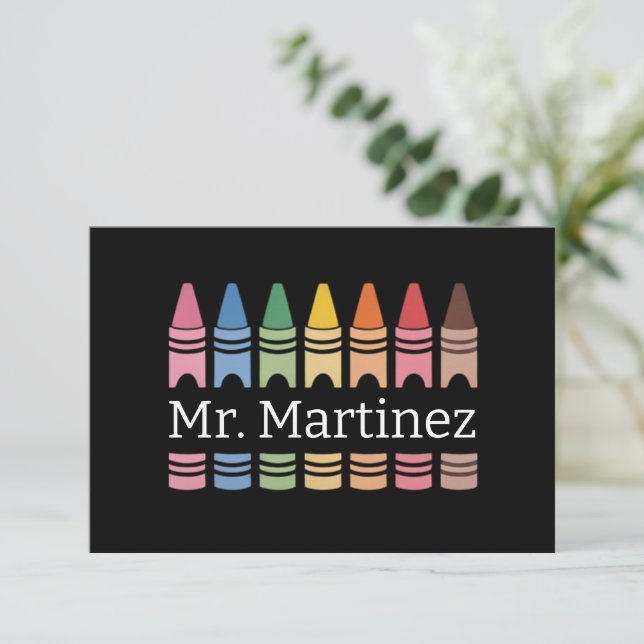 Personalised Crayon Teacher Name Cute Back School Thank You Card (Standing Front)
