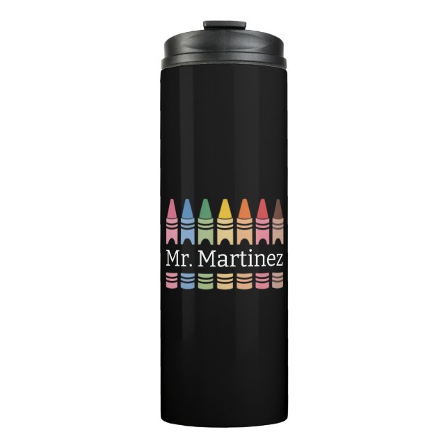 Personalised Crayon Teacher Name Cute Back School Thermal Tumbler (Front)
