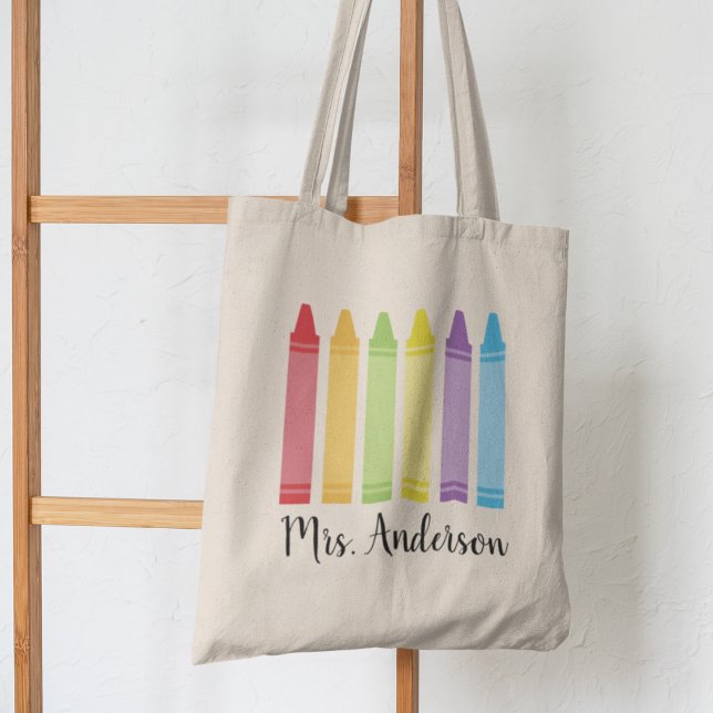 Personalised Crayon Teacher Tote Bag Teacher Gift  (Creator Uploaded)