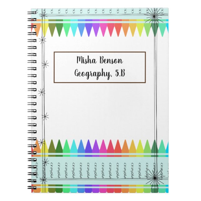 Personalised Crayons Multicolored School Notebook (Front)