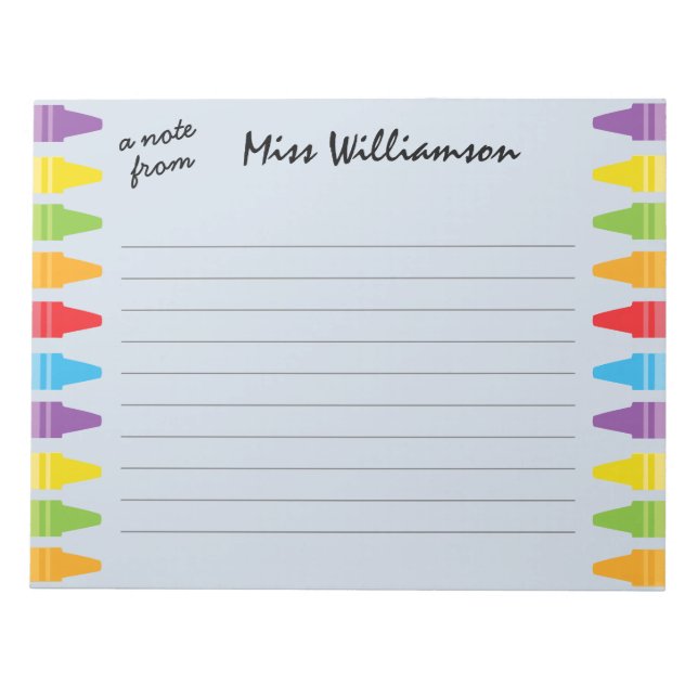 Personalised Crayons Teacher Appreciation Gifts Notepad (Front)