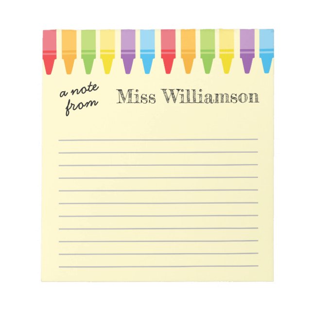 Personalised Crayons Teacher Appreciation Gifts Notepad (Front)