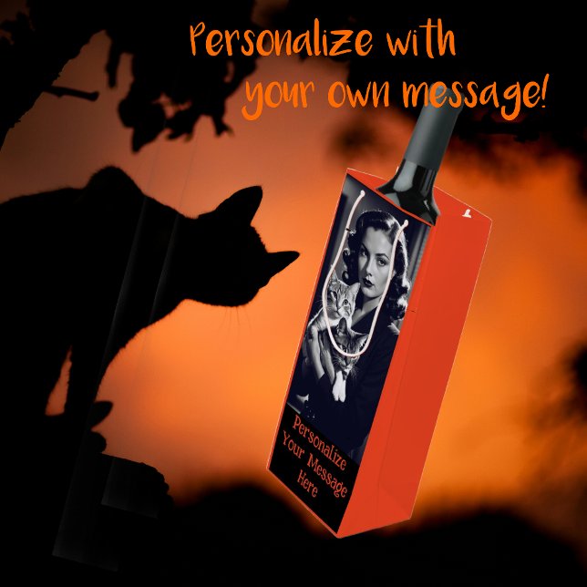 Personalised Crazy Cat Lady Halloween  Wine Gift Bag (Personalize this fun cat lady wine bag!)
