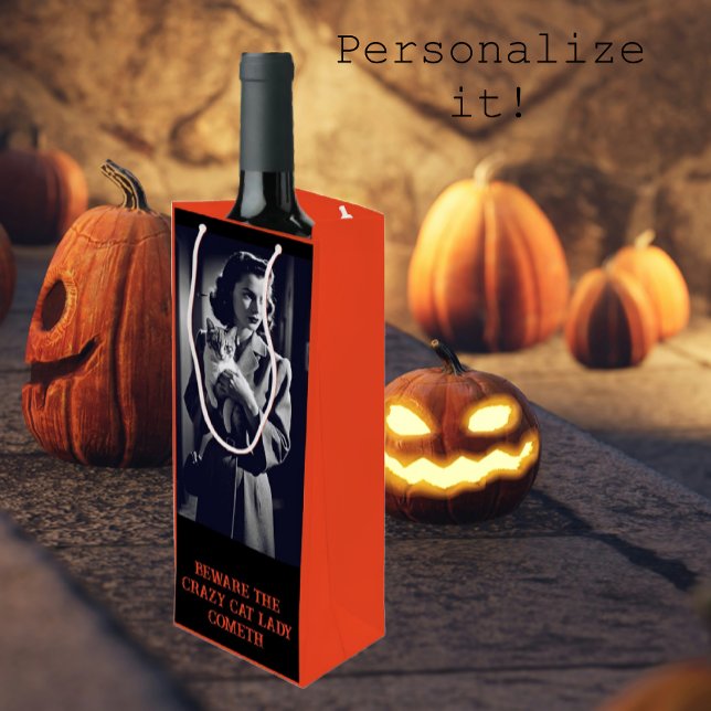 Personalised Crazy Cat Lady Halloween  Wine Gift Bag (Crazy Cat Lady!)