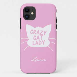 Personalised Crazy Cat Lady in Cotton Candy Pink iPhone 11 Case