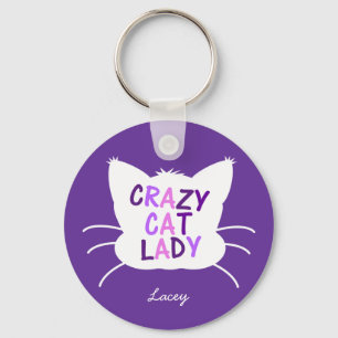 Personalised Crazy Cat Lady - Purple Key Ring