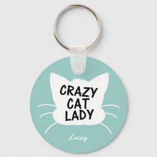 Personalised Crazy Cat Lady - wavecrest blue Key Ring